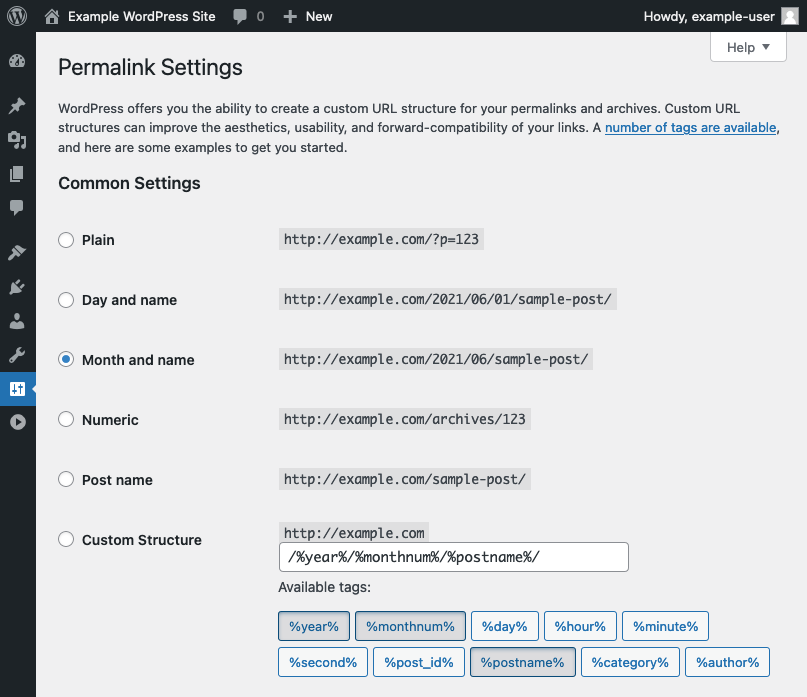 WordPress’s permalink style options WordPress’s permalink style options