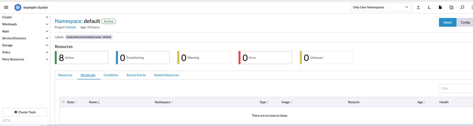 Rancher navigation bar - project mode Rancher navigation bar - project mode