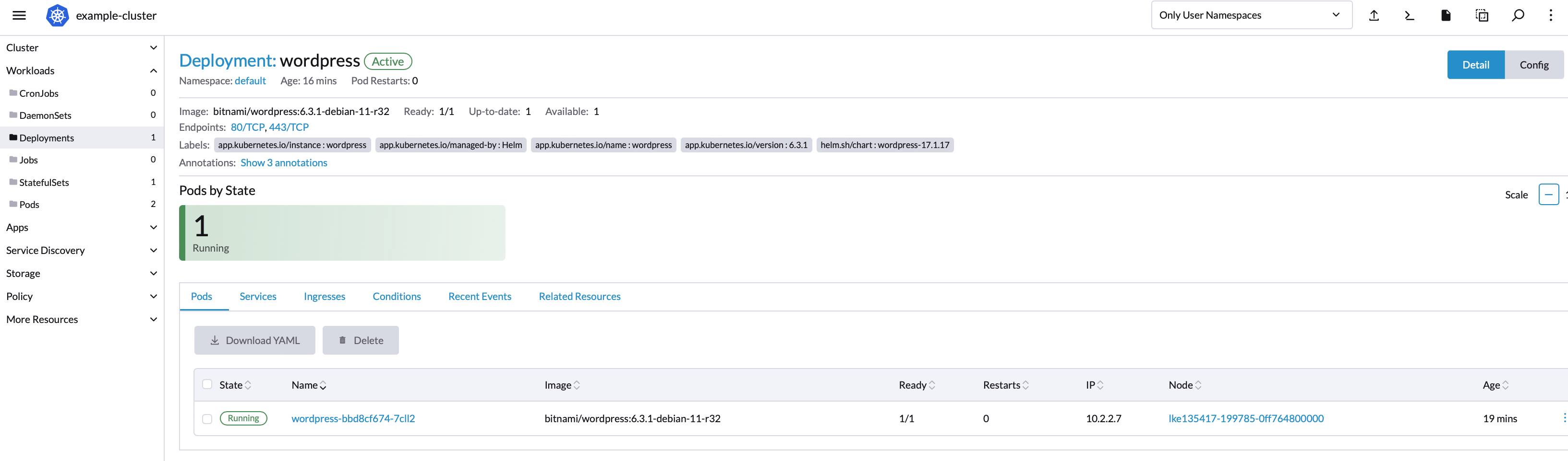 Rancher app detail view - NodeBalancer HTTP endpoint highlighted Rancher app detail view - NodeBalancer HTTP endpoint highlighted