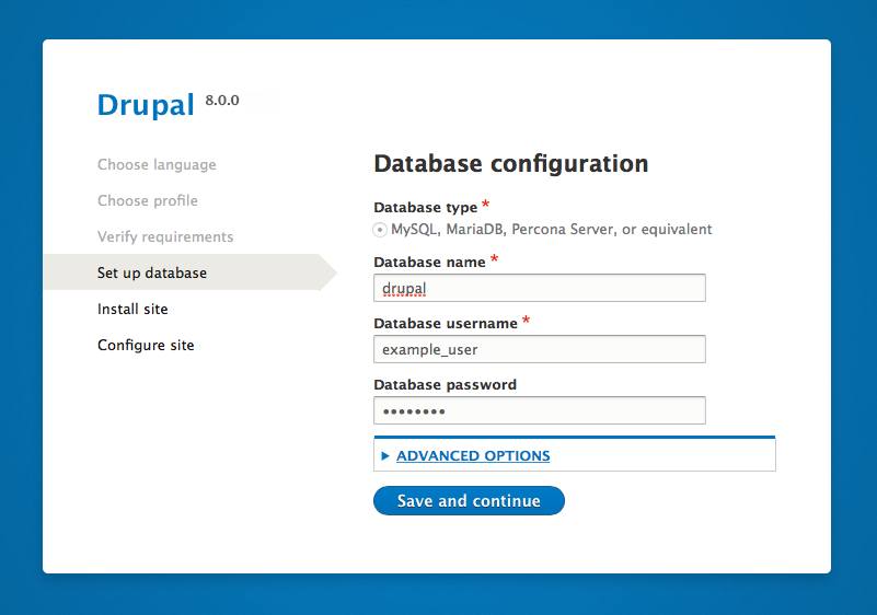 Drupal 8 database configuration. Drupal 8 database configuration.