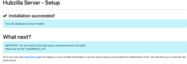 Hubzilla Setup Confirmation Hubzilla Setup Confirmation