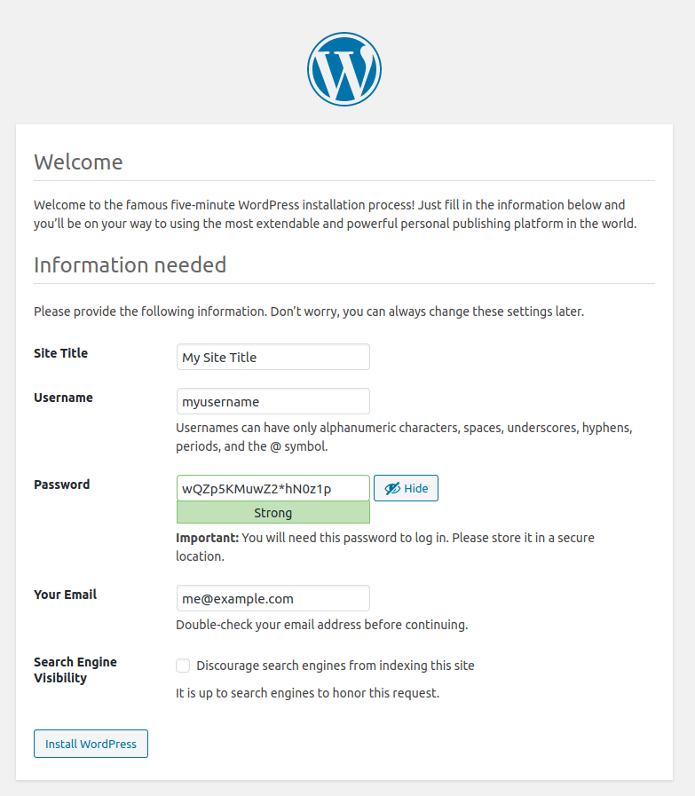 WordPress installation wizard: Install WordPress WordPress installation Wizard: Install WordPress