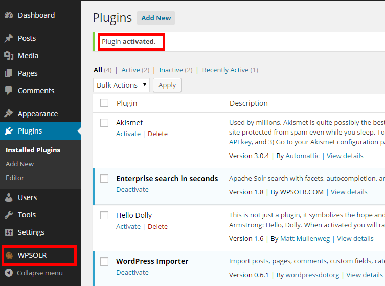After WPSolr activation After WPSolr activation
