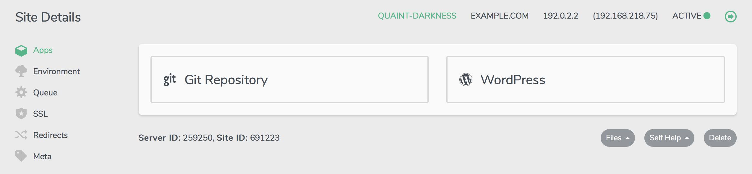 The apps section for your site Apps Tab