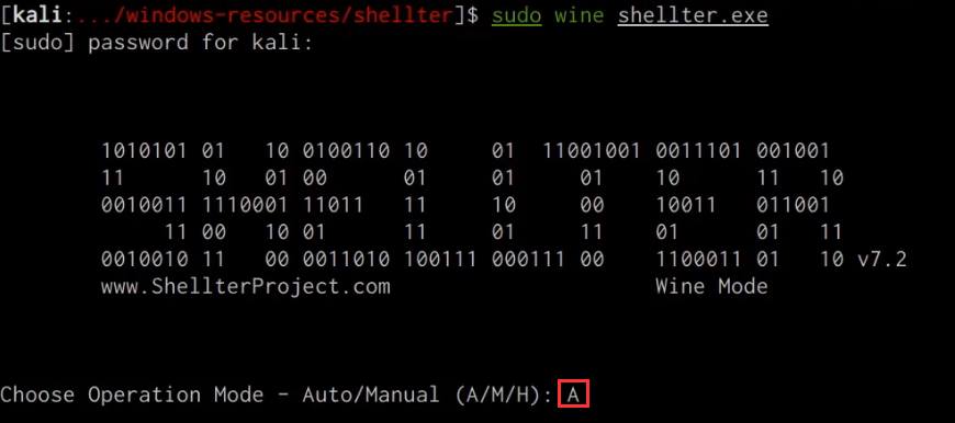 Shellter operation mode selection Shellter operation mode selection