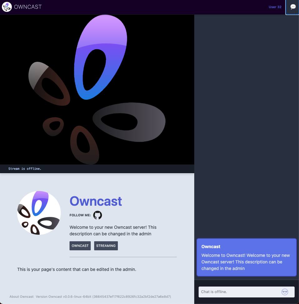 owncast.png ‘The Owncast stream view’ owncast.png ‘The Owncast stream view’