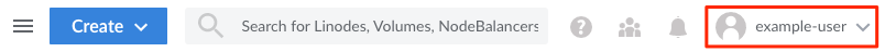 The username dropdown link on Cloud Manager The username dropdown link on Cloud Manager